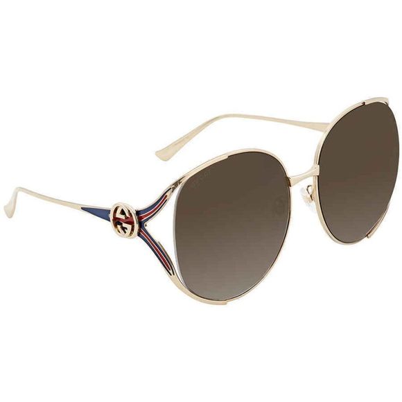 NEW Gucci Brown and Gold Round Women's Sunglasses - Picture 1 of 4